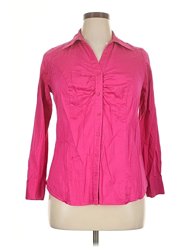 Pre-owned Lane Bryant 3/4 Sleeve Button Down Shirt In Pink