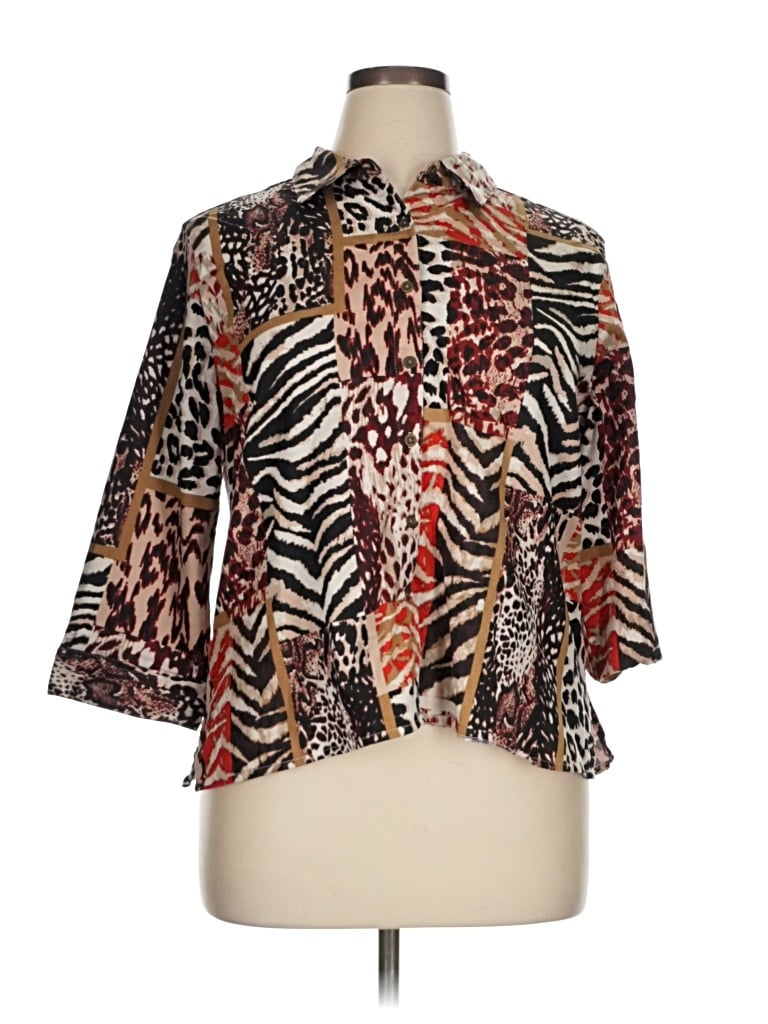 Pre-owned Allison Daley 3/4 Sleeve Blouse In Brown