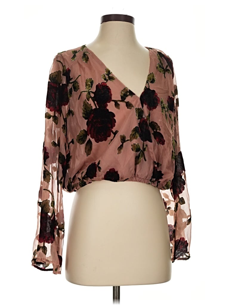 Pre-owned Astr Long Sleeve Blouse In Brown