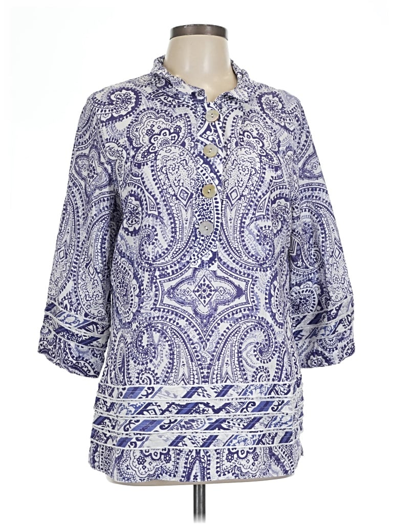 Pre-owned John Mark 3/4 Sleeve Blouse In Blue