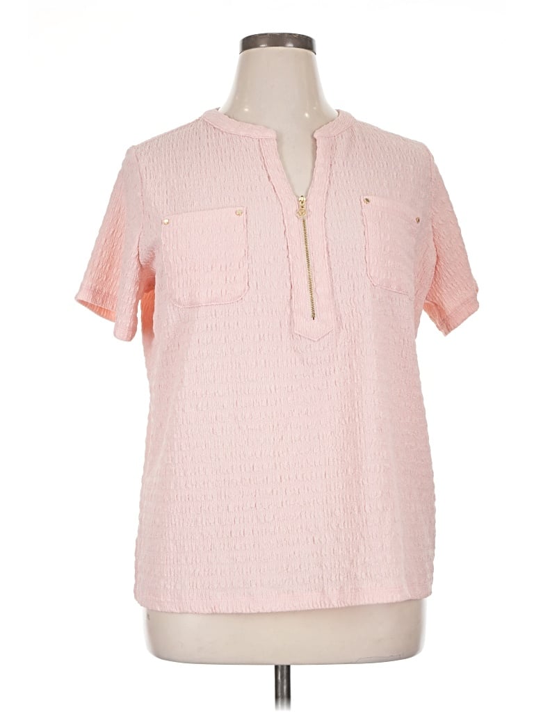 Pre-owned Anne Klein Short Sleeve Blouse In Pink