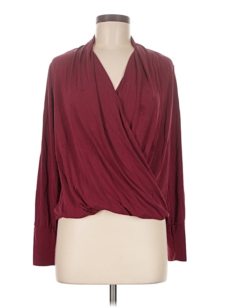 Pre-owned Veronica M Long Sleeve Top Burgundy Plunge Neckline Tops