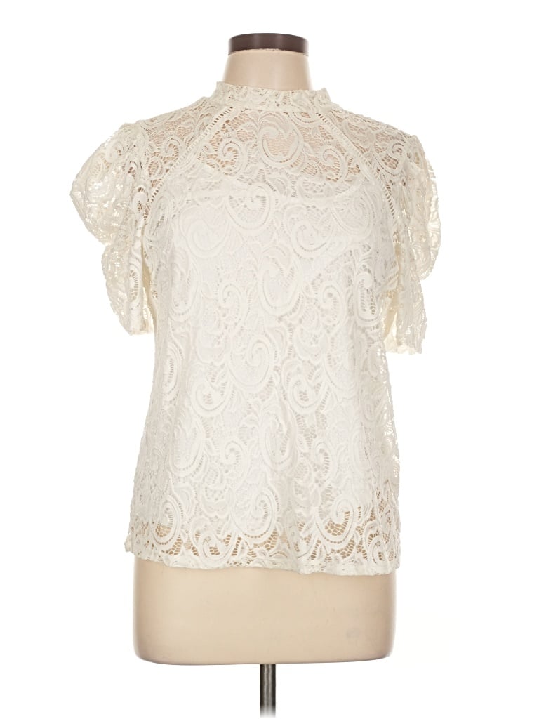 Pre-owned Perseption Concept Short Sleeve Blouse In Ivory