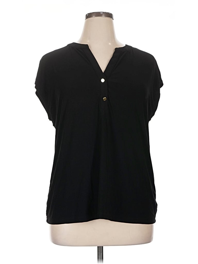 Pre-owned Anne Klein Short Sleeve Blouse In Black
