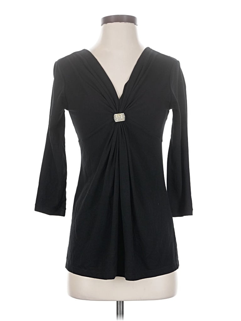Pre-owned Peter Nygard 3/4 Sleeve Top Black Plunge Neckline Tops