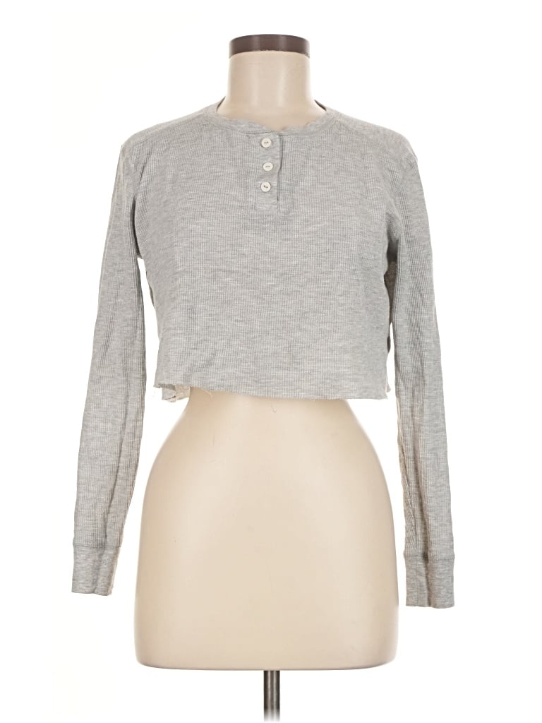 Pre-owned Wild Fable Long Sleeve Top Gray Keyhole Neckline Tops