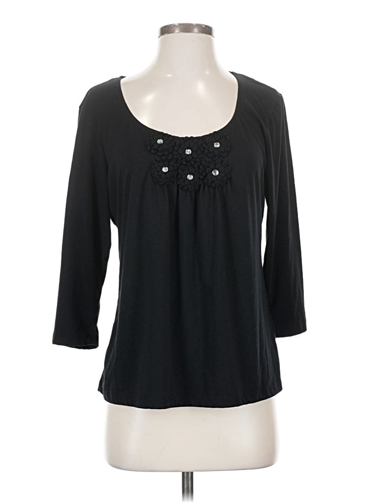 Pre-owned Ruby Rd. 3/4 Sleeve Top Black Keyhole Neckline Tops