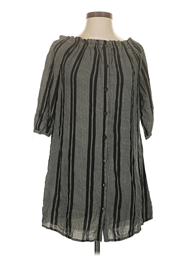 Pre-owned Staccato 3/4 Sleeve Top Gray Off The Shoulder Neckline Tops