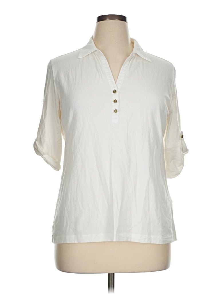 Pre-owned Dana Buchman Short Sleeve Polo Shirt In Ivory