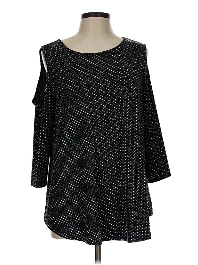 Pre-owned Ruby Rd. 3/4 Sleeve Top Black Cold Shoulder Neckline Tops