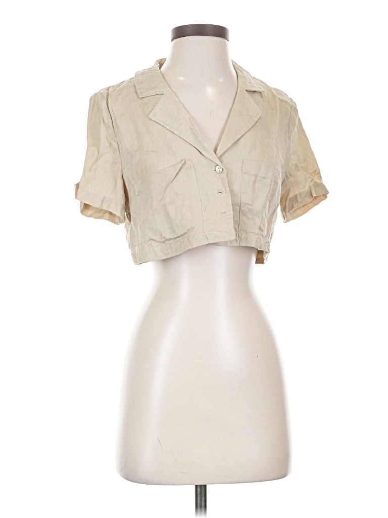 Pre-owned Zara Short Sleeve Blouse In Tan