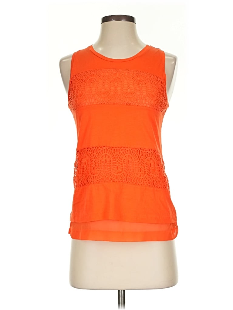 Pre-owned Jcrew Sleeveless Top Orange Solid Pattern Crew Neck Tops