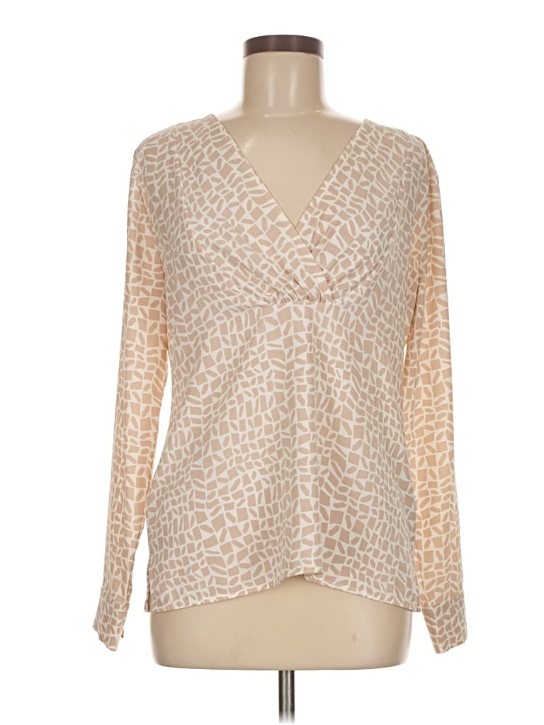 Pre-owned Ann Taylor Long Sleeve Blouse In Tan