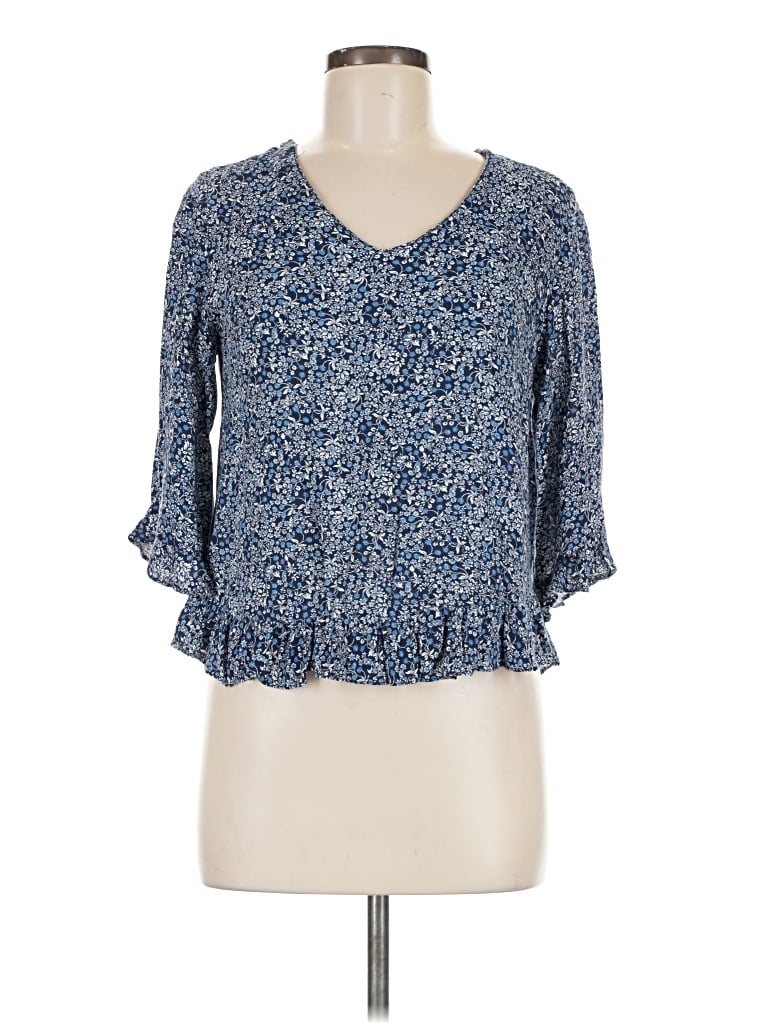 Pre-owned Cynthia Rowley 3/4 Sleeve Blouse In Blue