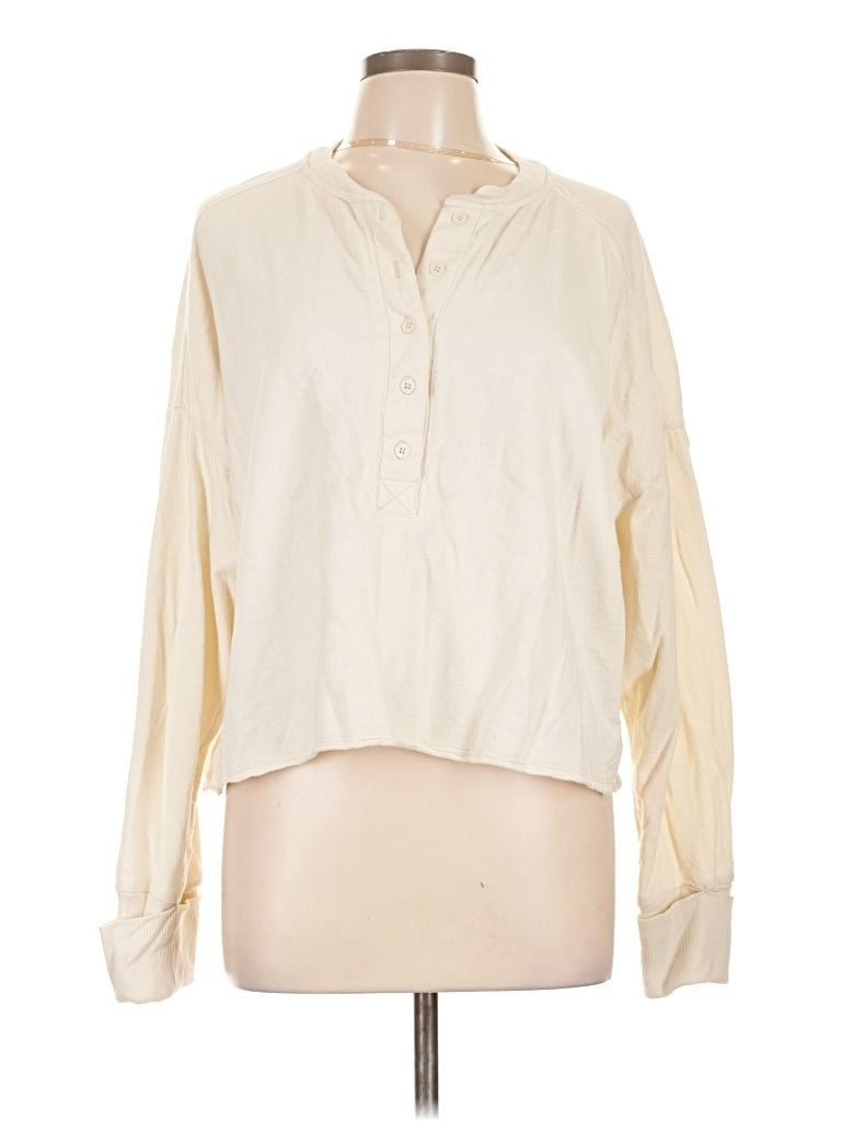 Pre-owned Universal Thread Long Sleeve Polo Shirt In Ivory