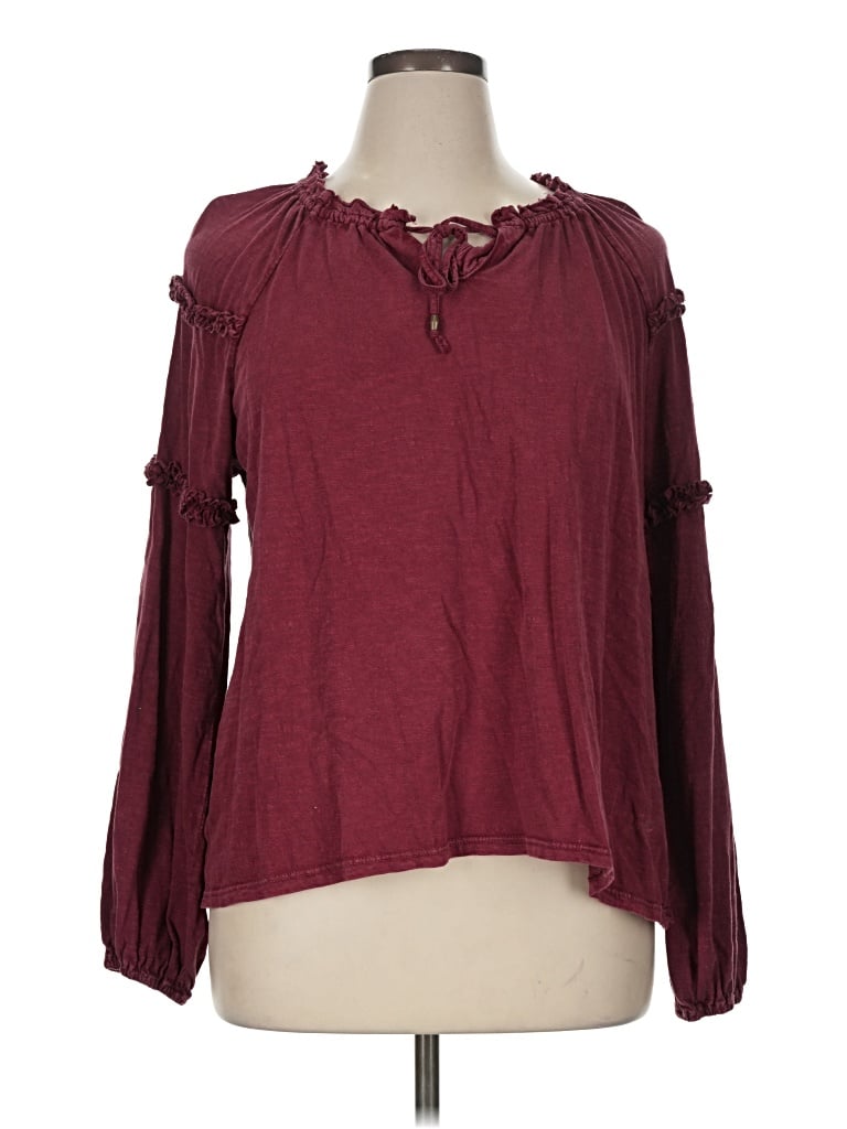 Pre-owned Wonderly Long Sleeve Blouse In Burgundy