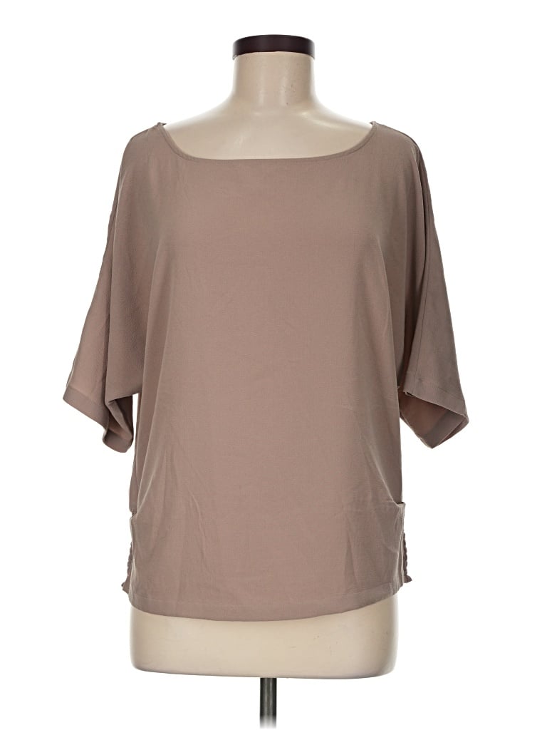Pre-owned New York And Company Short Sleeve Blouse In Tan