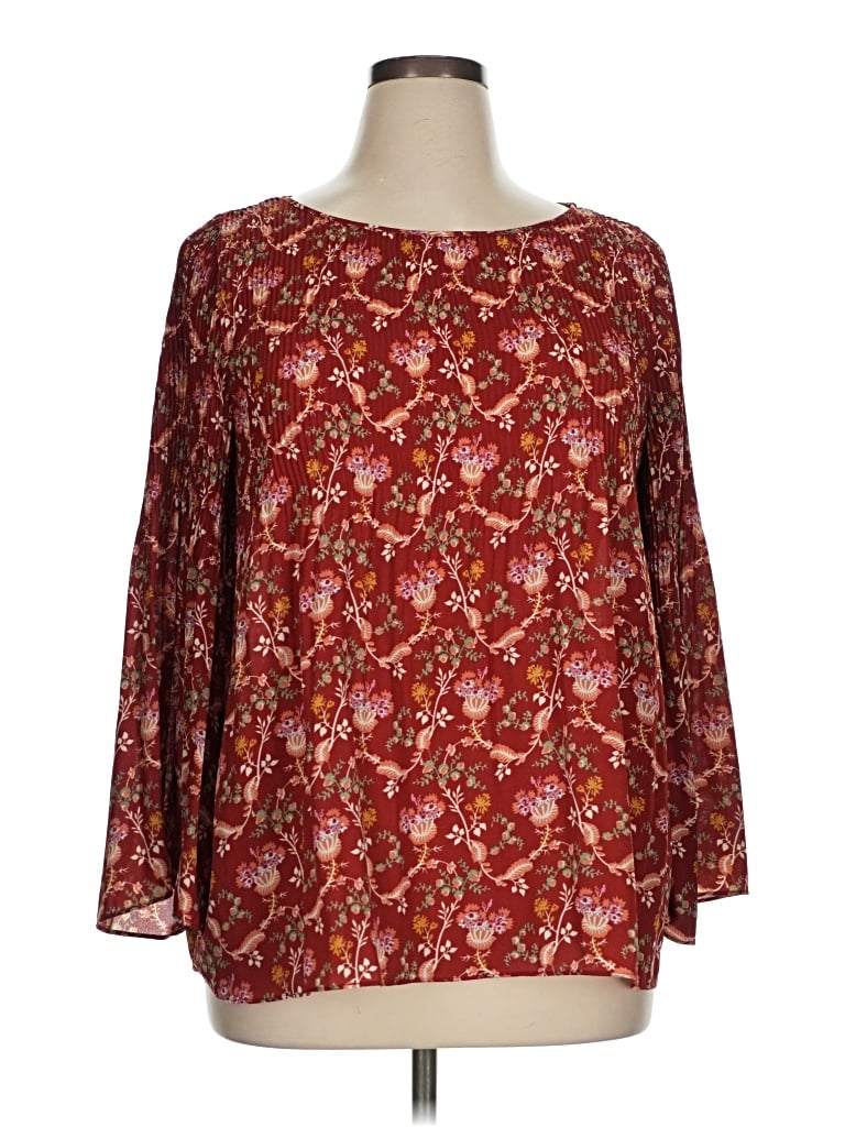 Pre-owned Max Studio 3/4 Sleeve T-shirt In Burgundy