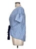 Halogen Stripes Blue Short Sleeve Blouse Size L - photo 5