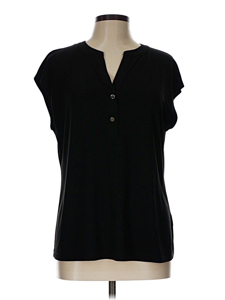 Pre-owned Anne Klein Short Sleeve Top Black V-neck Tops