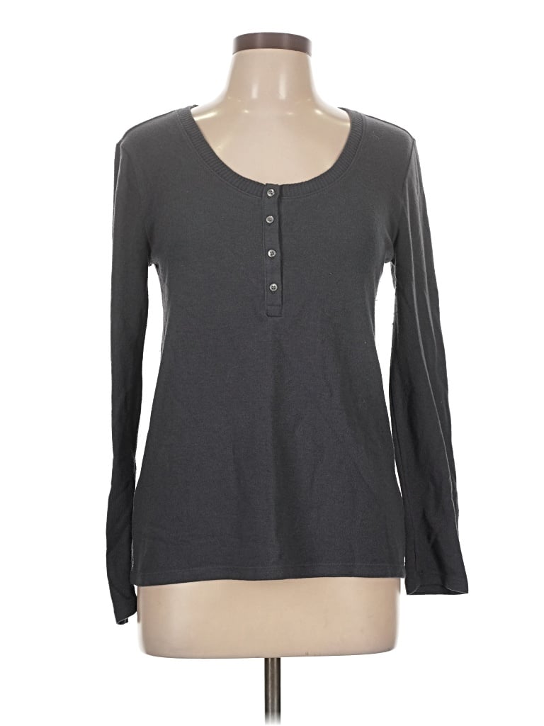 Pre-owned Ann Taylor Loft Long Sleeve Henley Shirt In Gray