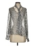Saloni Animal Print Silver Long Sleeve Silk Top Size 2 - photo 1