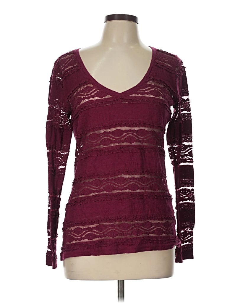 Pre-owned Express Long Sleeve Top Burgundy Sweetheart Neckline Tops