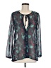 Mudd 100% Polyester Teal Black Long Sleeve Blouse Size S - photo 1