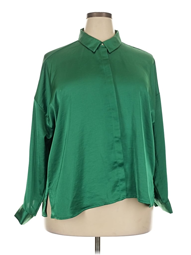 Pre-owned Zara Long Sleeve Blouse In Green