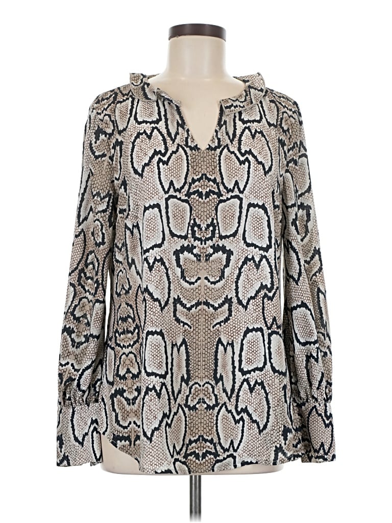 Pre-owned Cabi Long Sleeve Blouse In Silver
