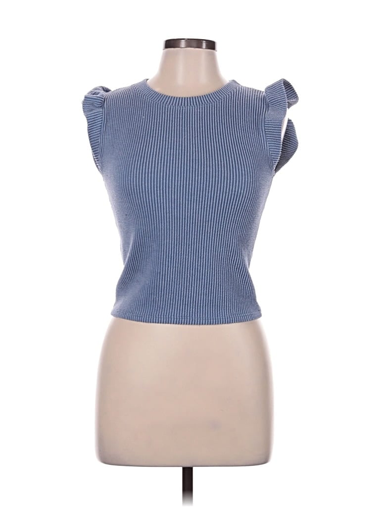 Pre-owned Moa Moa Short Sleeve Top Blue Sweetheart Neckline Tops