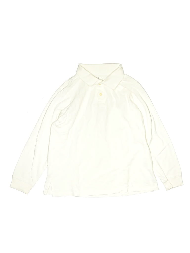 Pre-owned Lands' End Kids' Long Sleeve Button Down Shirt In Ivory