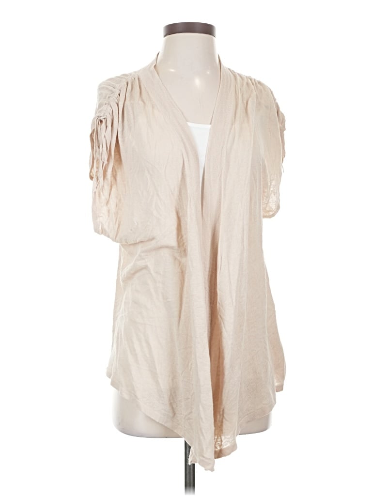 Pre-owned August Silk Cardigan Sweater In Tan
