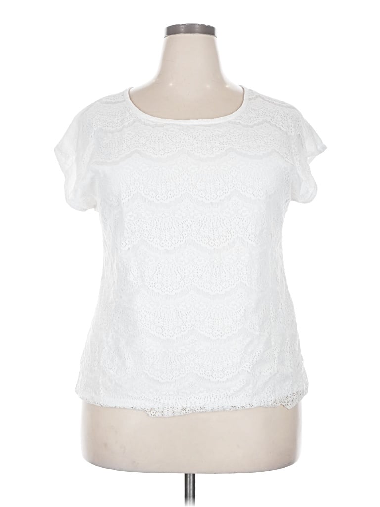 Pre-owned Faded Glory Short Sleeve Top White Sweetheart Neckline Tops