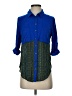 Free People Color Block Blue 3/4 Sleeve Button-Down Shirt Size XS - photo 1