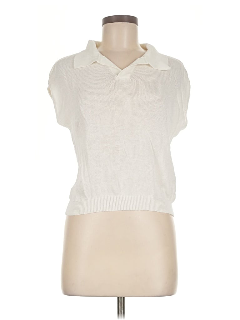 Pre-owned Dazy Short Sleeve Top Ivory Collared Neckline Tops