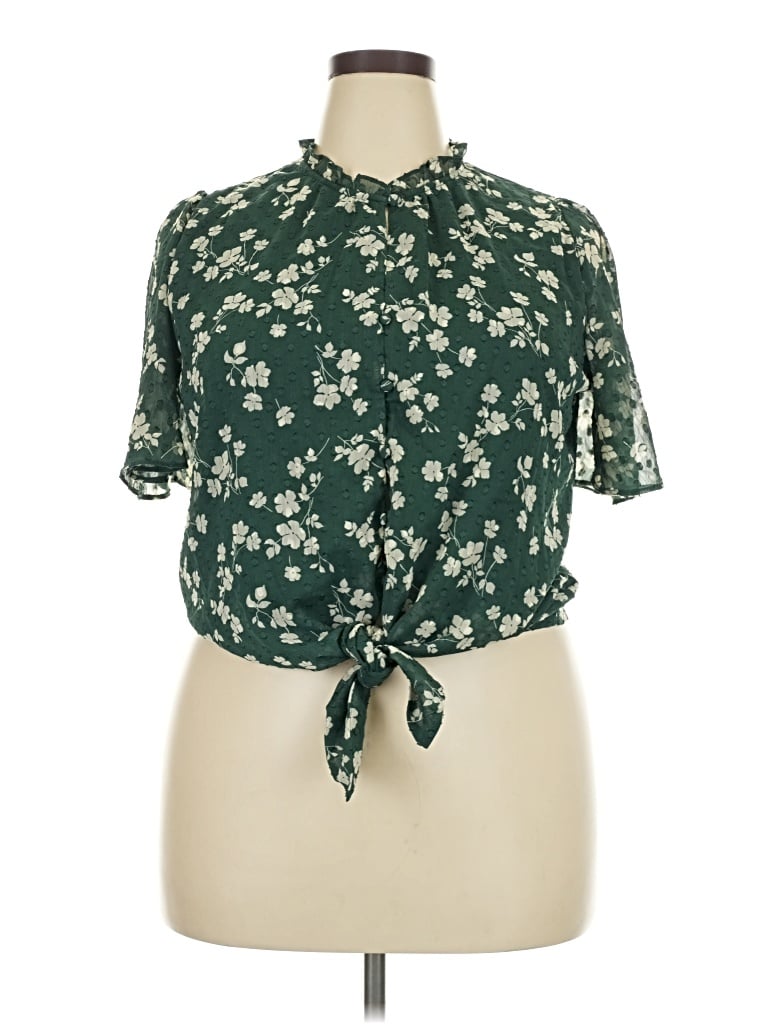Pre-owned Tamara H. Short Sleeve Blouse In Green