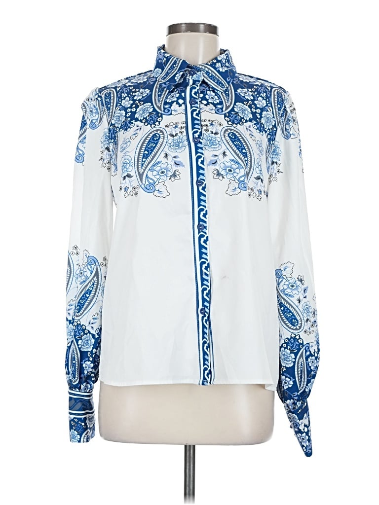 Pre-owned Made With Love Long Sleeve Blouse In Blue