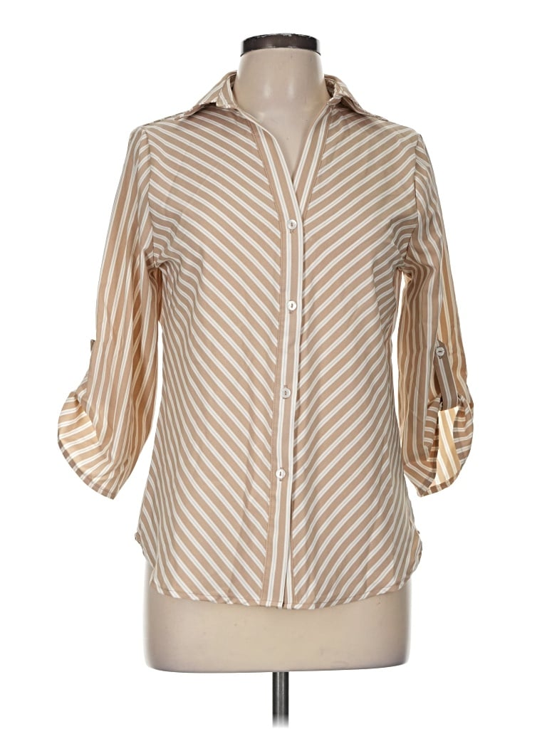 Pre-owned Notations 3/4 Sleeve Blouse In Tan
