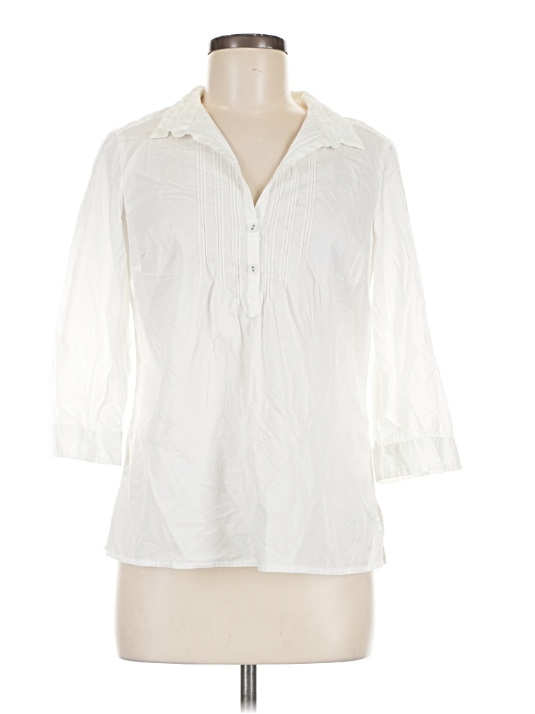 Pre-owned Talbots 3/4 Sleeve Button Down Shirt In White