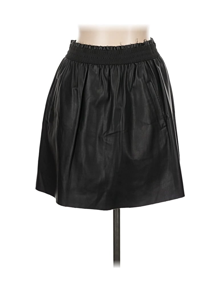 Pre-owned Zara Basic Faux Leather Skirt In Black