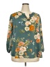 Fun2Fun 100% Polyester Floral Teal 3/4 Sleeve Blouse Size 2X - photo 1