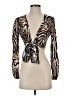 Shein 100% Rayon Animal Print Ivory Long Sleeve Blouse Size 2 - photo 1