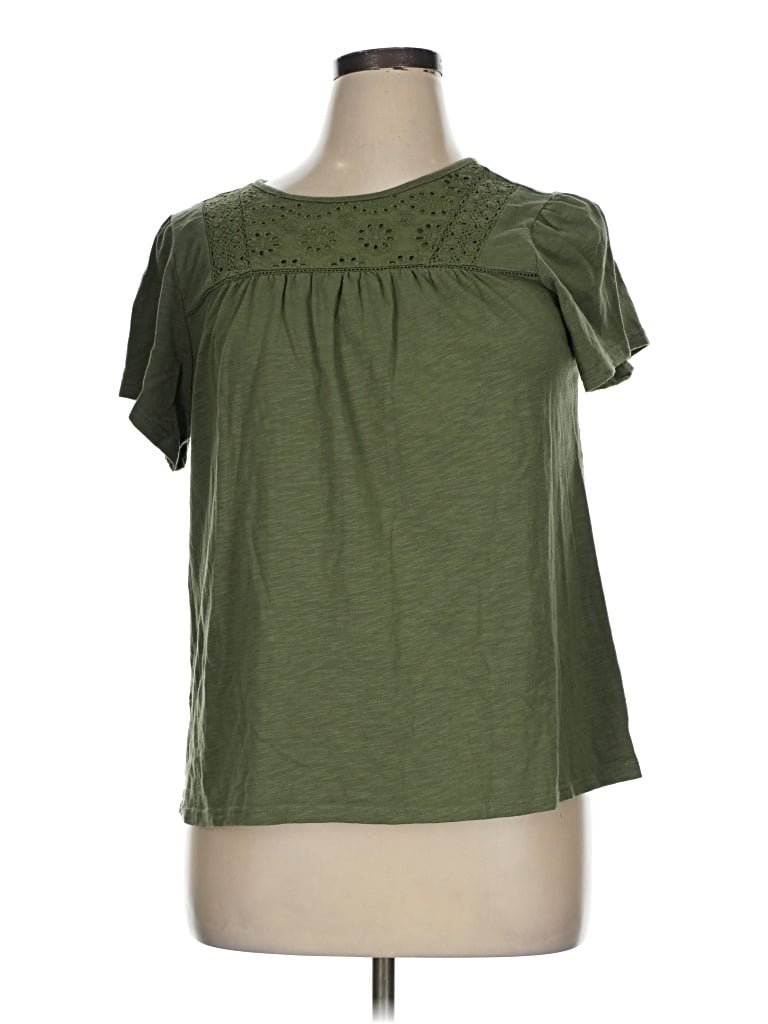 Pre-owned Ella Moss Short Sleeve Top Green Keyhole Neckline Tops