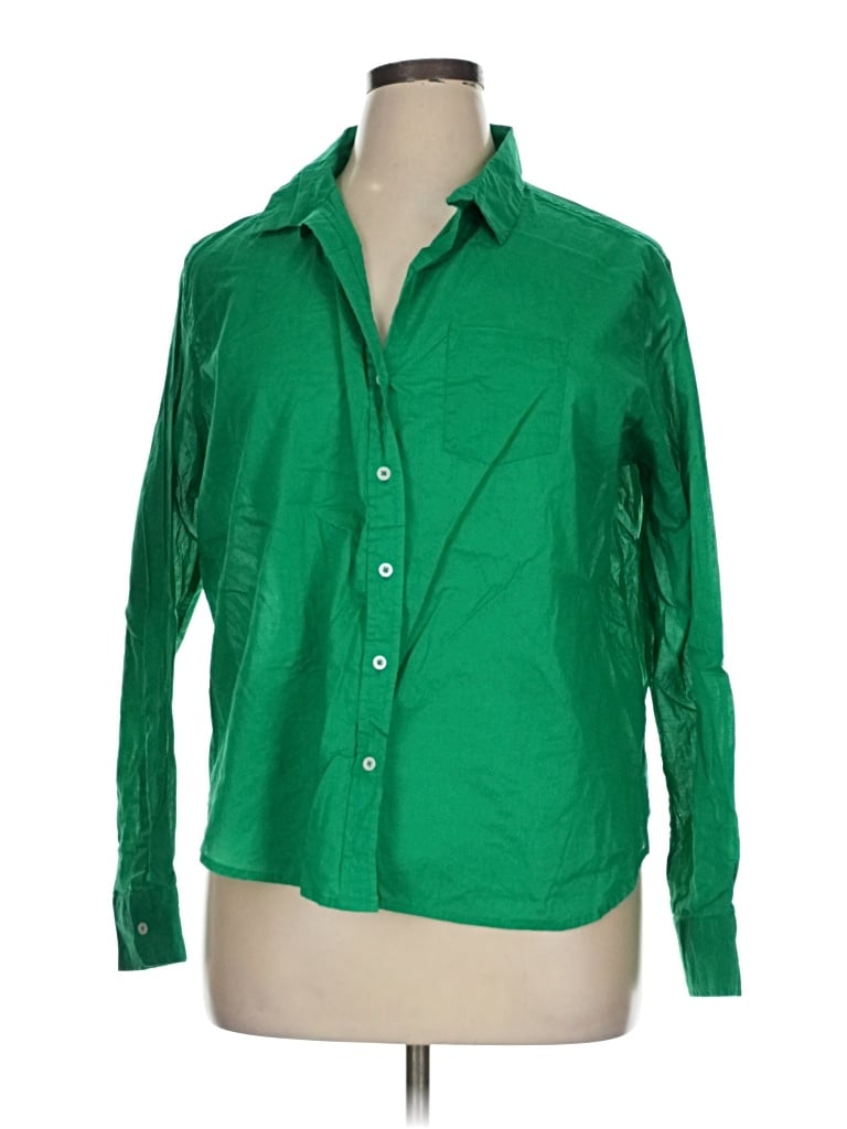 Pre-owned Sigrid Olsen Long Sleeve Button Down Shirt In Green