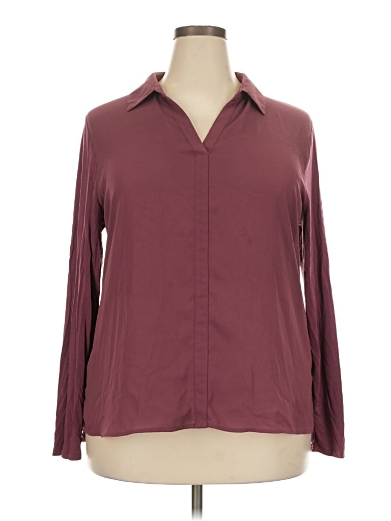 Pre-owned Daniel Rainn Long Sleeve Blouse In Burgundy