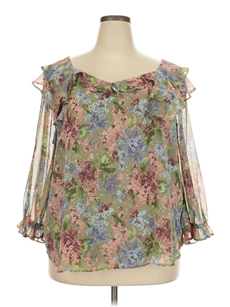 Pre-owned Cato 3/4 Sleeve Blouse In Green