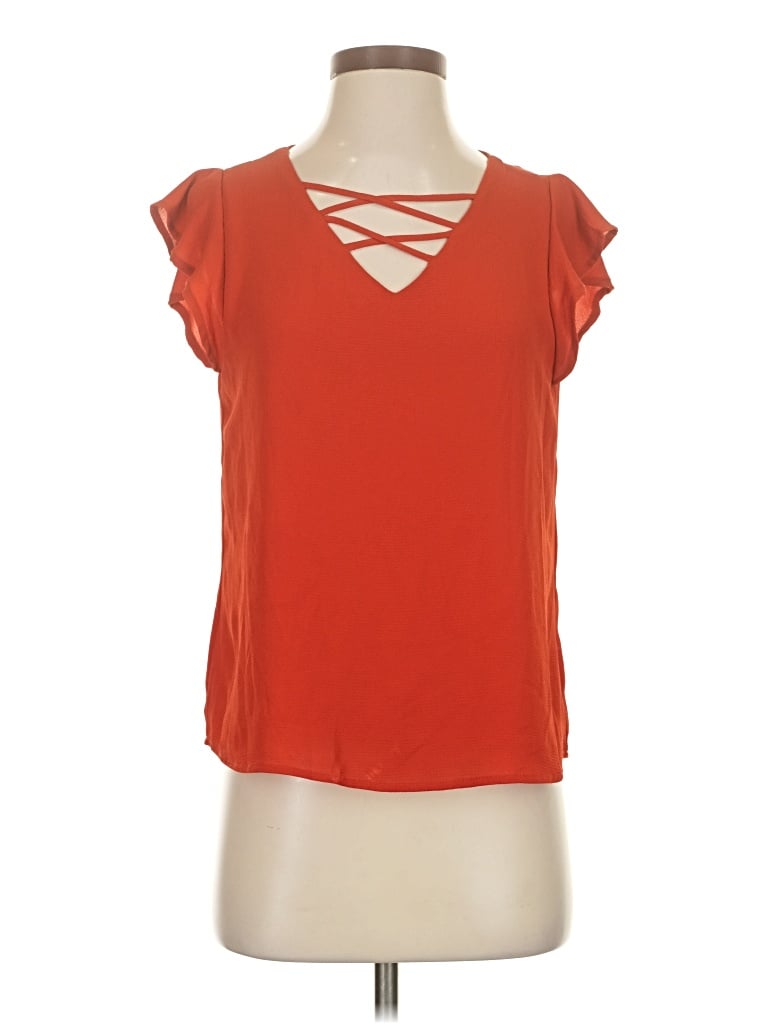 Pre-owned Papermoon Short Sleeve Top Orange Cold Shoulder Neckline Tops
