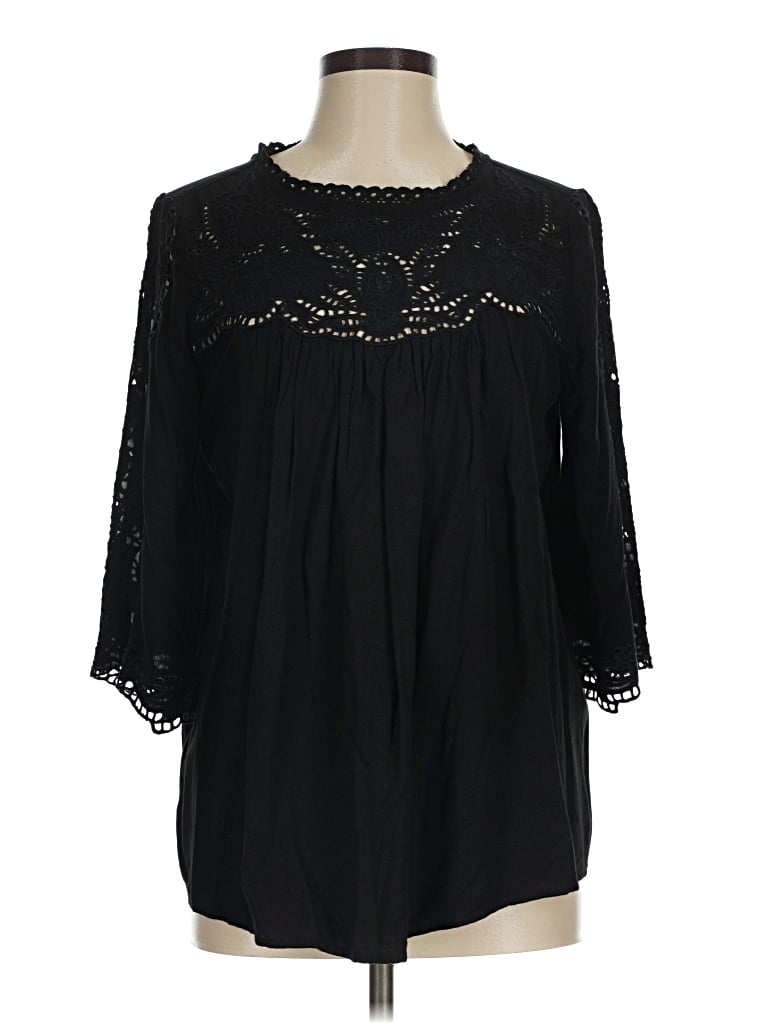 Pre-owned Chico's 3/4 Sleeve Blouse In Black
