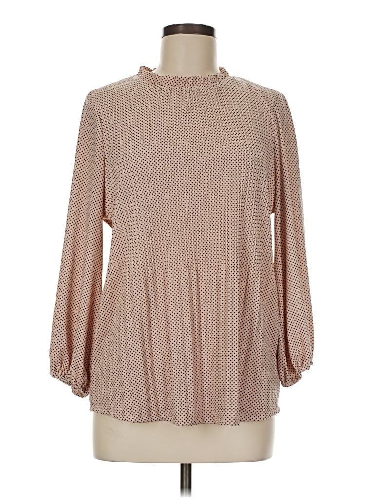 Pre-owned Adrianna Papell Long Sleeve Blouse In Tan